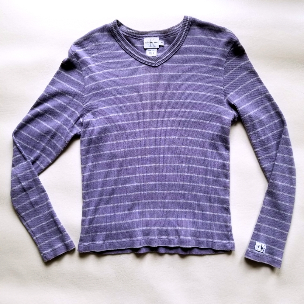 Calvin Klein Jeans Striped Lavender Long Sleeve